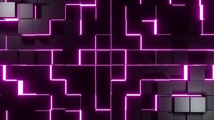 Dark cubes wall with pink neon lights VJ loop backgound animation - Powered by Adobe