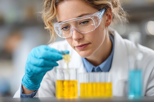 scientist testing biodegradable packaging in lab