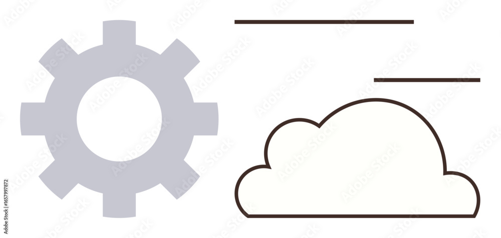Poster gear and cloud image representing cloud computing, data synchronization, and digital services. ideal