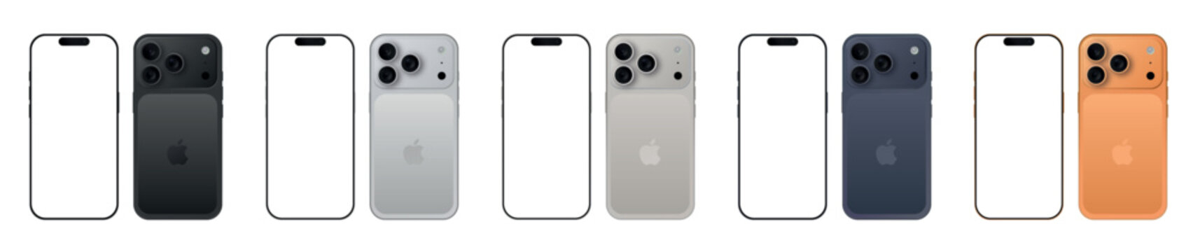 Vector illustration of the iPhone 17 Pro concept (2025) in editorial style. Mockup screen front view iphone with white screens and back side phone. Editorial vector	