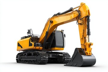 Fototapeta premium Heavy-duty excavator ready for construction projects in an urban environment during daylight hours