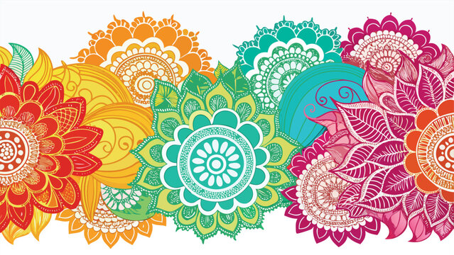 Vector art of colorful floral mandala patterns in vibrant indian style