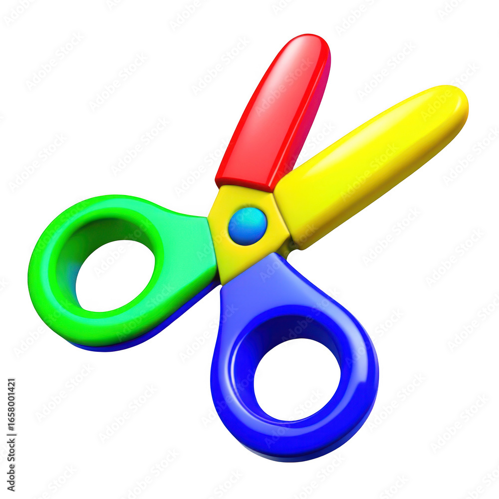 Poster 3d colorful children s scissors isolated on transparent background