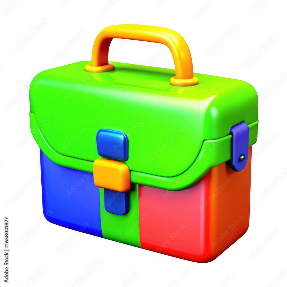 Poster 3d colorful toy box with handle isolated on transparent background