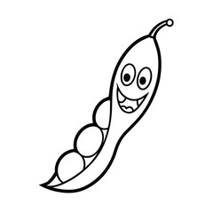 funny pea pods character outline on white background