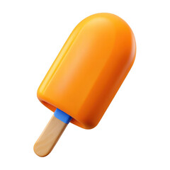 3d orange popsicle with wooden stick isolated on transparent background