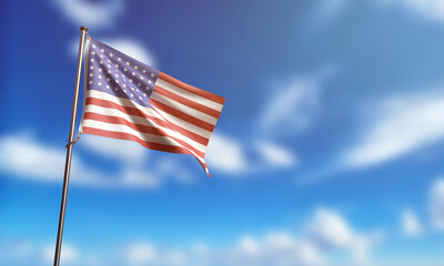usa us united state america flag waving blue sky cloud white background wallpaper copy space happy...