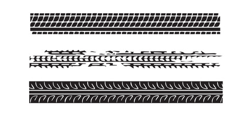 Tire Track Vector Pattern Set. Black Wheel Marks for Automotive and Racing Design