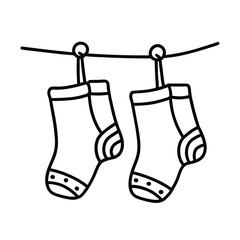hanging socks line art on white background