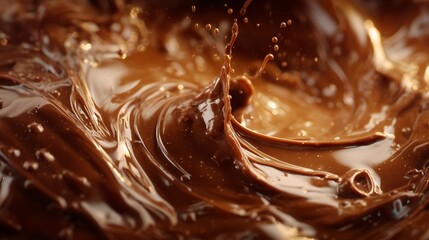Dark chocolate swirling and splashing in a bowl, showcasing rich texture and deliciousness at a confectionery workshop