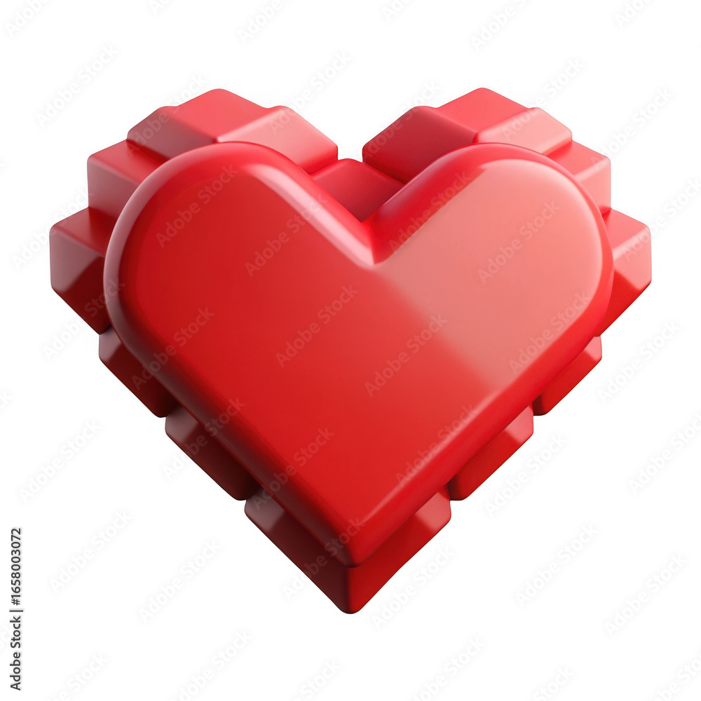 Poster 3d pixelated heart with glossy surface isolated on transparent background