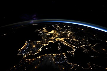 Europe at night earth from space city lights view continent countries aerial view space travel