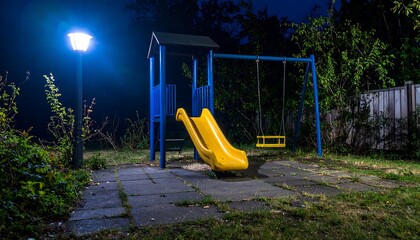 Empty Playground Under Streetlight