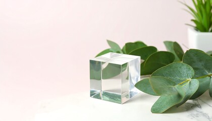 Eucalyptus Leaves with Glass Cube