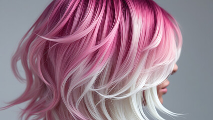 Naklejka premium A close-up of vibrant pink and white hair curls, detailed texture, 32K Resolution