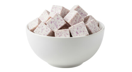 Isolated Taro Cubes in White Bowl