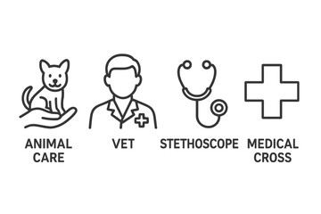 Animal care: vet icons with stethoscope and medical cross symbols