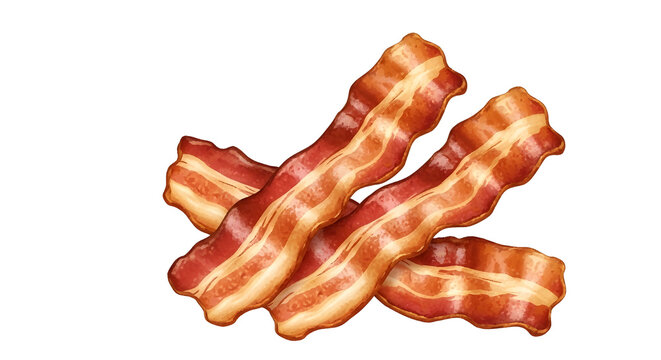 Heap of fried bacon strips on white background