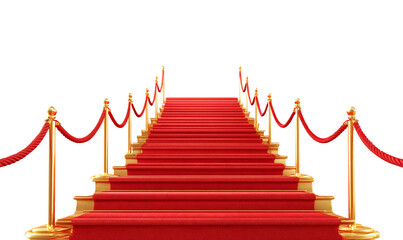 stairs with red carpet isolated on transparent or white background.