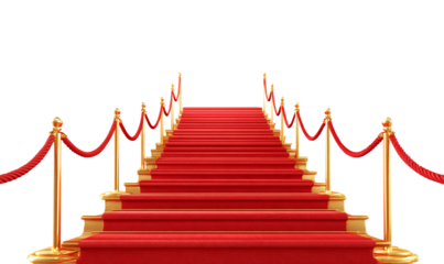 stairs with red carpet isolated on transparent or white background.