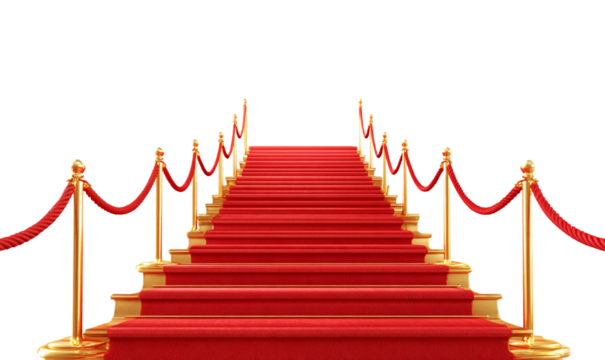 stairs with red carpet isolated on transparent or white background.