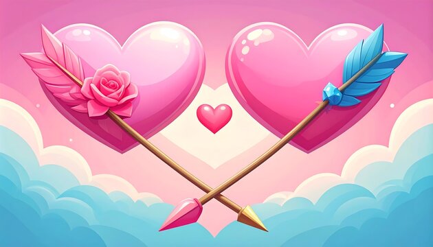Two hearts, crossed arrows