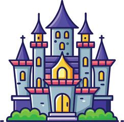 Fototapeta premium Gothic House Elements Majestic Cartoon Castle Illustration