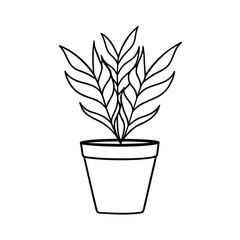 potted plant outline vector illustration on white background 