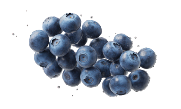 Heap of fresh blueberries, deep blue color and slightly frosted with waxy bloom