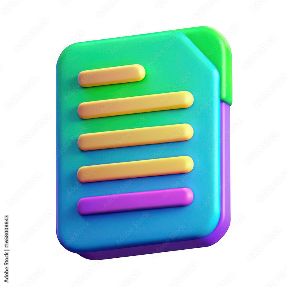 Poster 3d document icon with gradient colors isolated on transparent background