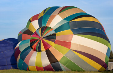 Hot air balloons on the window preparing for flight