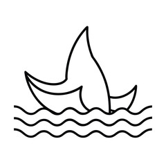 shark fin in water outline on white background
