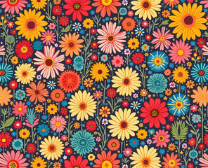 Seamless Retro floral background, Seamless pattern with flowers