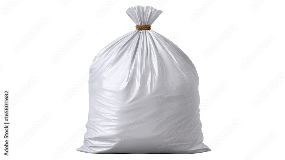 Poster white plastic garbage bag isolated on transparent background with realistic texture and tied top