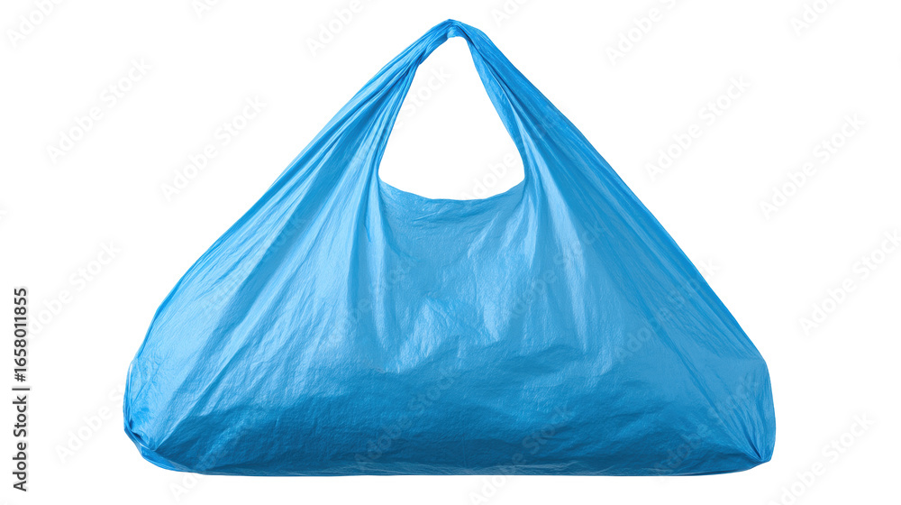 Poster isolated blue reusable shopping bag on transparent background with simple modern design