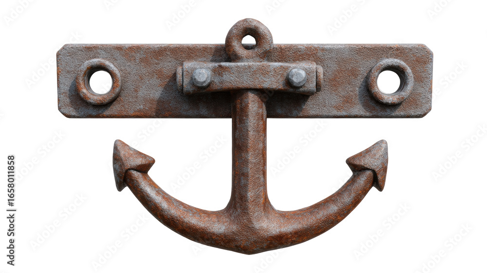 Poster rusty anchor isolated on transparent background with weathered metal texture and vintage style