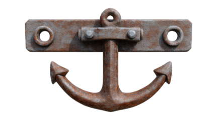 Rusty anchor isolated on transparent background with weathered metal texture and vintage style