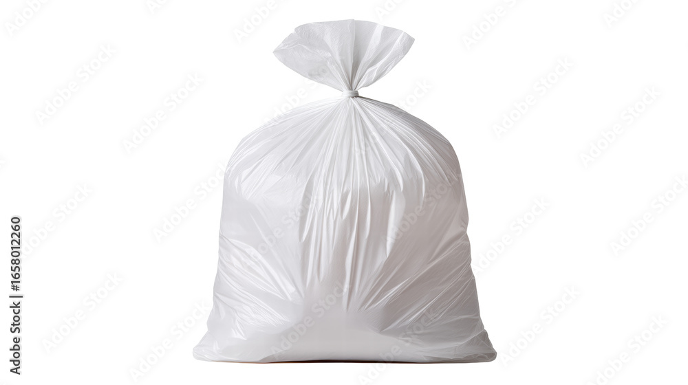Poster white garbage bag isolated on transparent background with tied top and clean appearance