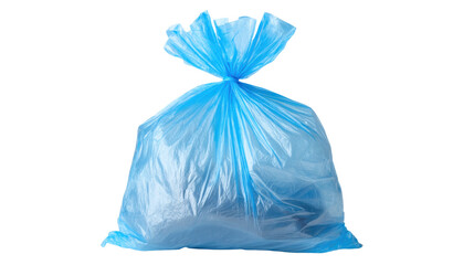 Obraz premium Blue plastic garbage bag isolated on transparent background with tied top and visible texture