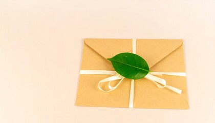 Kraft Envelope with Green Leaf and Twine Bow