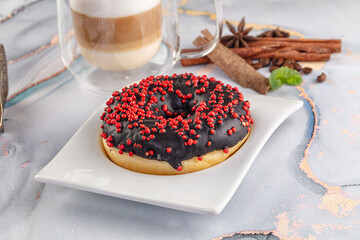 Glazed chocolate sweet donut dessert