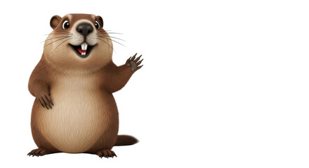 Isolated Cartoon Groundhog Waving
