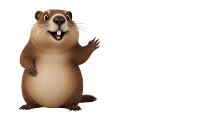 Isolated Cartoon Groundhog Waving