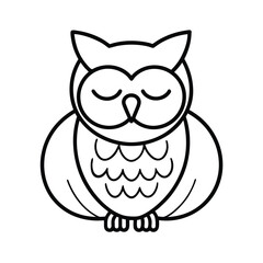 sleeping owl outline vector illustration on white background