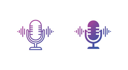 Stylized gradient microphone symbols with sound wave indicators on a white background.