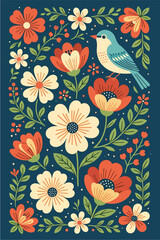 Charming Bluebird Perched Amidst a Garden of Blooming Flowers and Lush Greenery