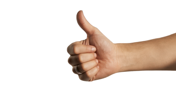 Right hand with thumb up gesture on black background