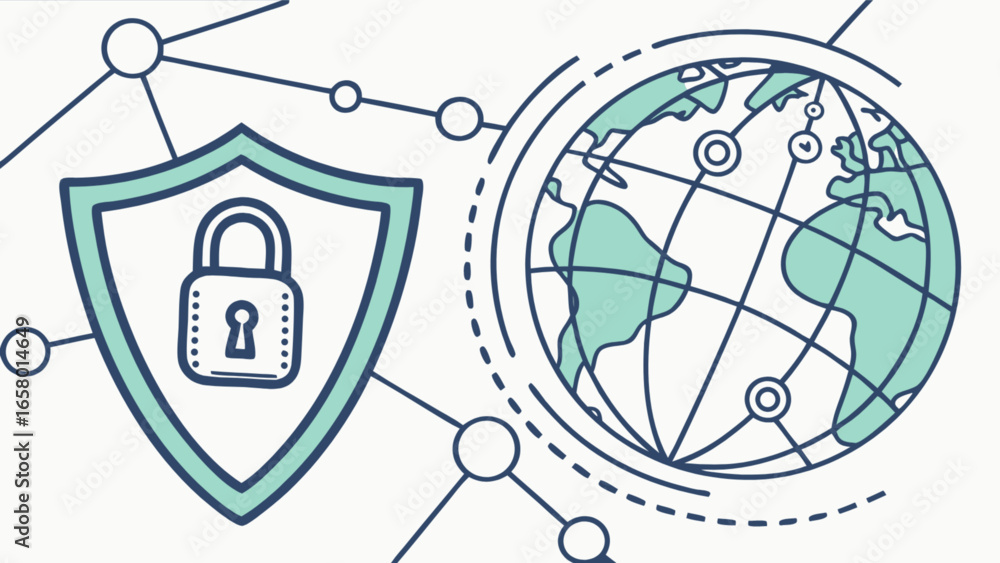 Aufkleber global network security and data protection with shield and padlock for secure internet connections 