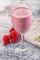 Strawberry smoothie milk shake glass