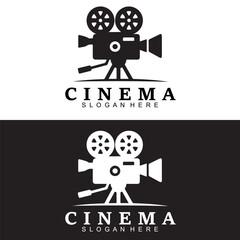 Retro Cinema Camera Logo Design Template for Film Studio, Movie Production, Theater, and Entertainment Branding